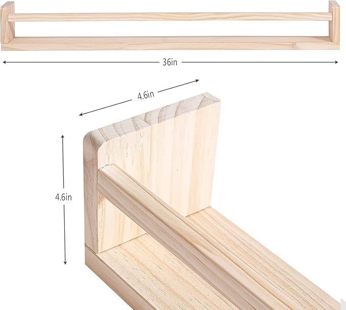 AZSKY Natural Wood Nursery Shelves Floating Wall Book Shelves Nursery Kids Baby Toddler Room Décor 36 in Bookshelf for Toy Picture Display a Set of 3 Same Sizes