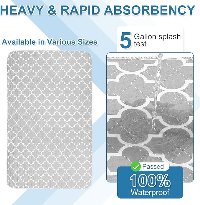 OUTCREATOR® Washable Bed Pads 21" x 22" (Pack of 2), Incontinence Mattress Protector, Anti-Slip Waterproof Underpads for Adults Kids Elderly Pets, Absorbency & Reusable Bedwetting Pads (Gray)