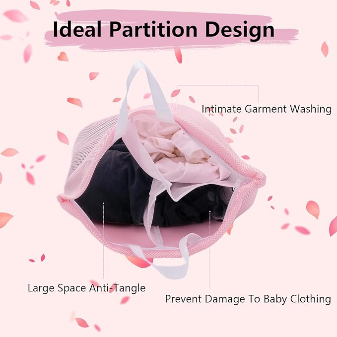 2 Pcs Special Zoning laundry bag for delicates with handles mesh laundry bags washing machine laundry totes travel storage and sorting bag (Pink2)