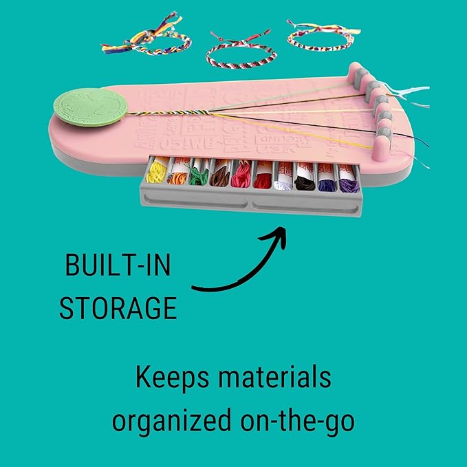 Choose Friendship Bracelet Making Kit – 20 Pre-Cut Threads, Portable Loom with Storage, Makes 8 Bracelets, Craft Gift for Kids Ages 8+, Blush Pink “Macaroon”