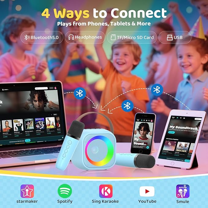 Karaoke Machine for Kids, Toys for 3-12 Years Old Girls Gifts, Kids Karaoke Microphone Machine Toy, Best Fun Christmas Birthday Gifts for 5 6 7 8 9 10 11 Years Teens Girl Boys Blue 2 Mic