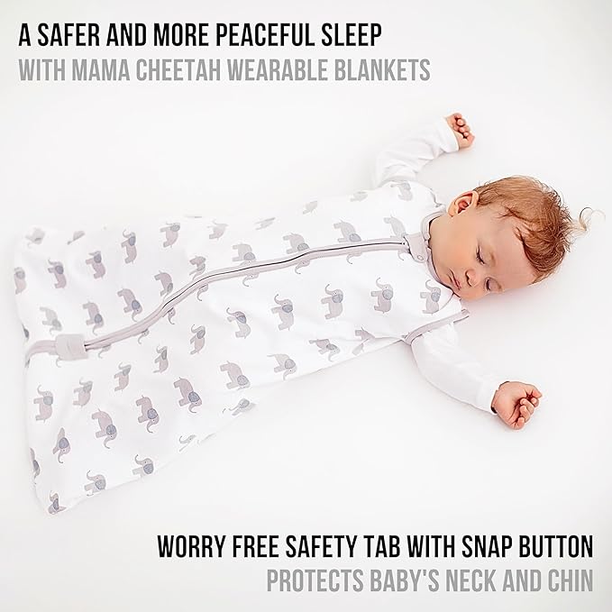 Mama Cheetah Baby Sleep Sack 0.5 TOG, Organic Cotton Baby Wearable Blanket with Two-Way Zipper, Swaddle Transition Baby Sleeping Bag for Newborn Infant Toddler Boy Girl, 0-3 Months