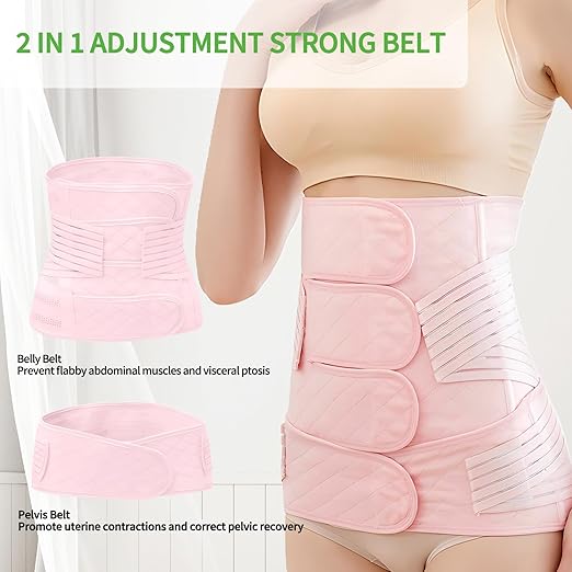 2 in 1 Postpartum Belly Band Wrap Pink, C-Section Support Belt Large, Post Partum Support Recovery Waist/Pelvis Belt, Hysterectomy Belly Band Binder Girdle Stomach