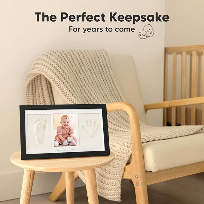 Baby Hand and Footprint Kit - Clay Handprint Keepsake Frame, Newborn Nursery Picture Frame, Personalized New Mom Gifts for Baby Shower & Registry (Onyx Black)