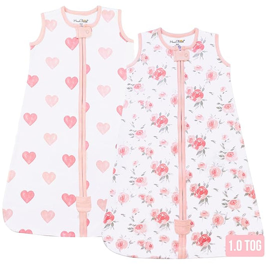 Baby Sleep Sack 1.0 TOG, Organic Cotton Baby Wearable Blanket with Two-Way Zipper, Swaddle Transition Baby Sleeping Bag, All-Season Sleep Sack for Newborn Infant Toddler Boy Girl, 2-Pack, 18-24 Month