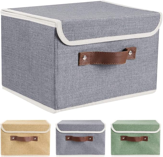 Lucky Monet Storage Bins Boxes with Lids 2 Pack Decorative Storage Boxes Collapsible Fabric Storage Basket Containers Lidded Storage Cube for Organizing Closet Home Office, 15"x 10"x 10" (Grey)