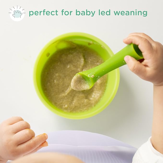 Olababy 100% Silicone Soft-Tip Training Spoon for Baby Led Weaning 2pack (Coral/Lilac)