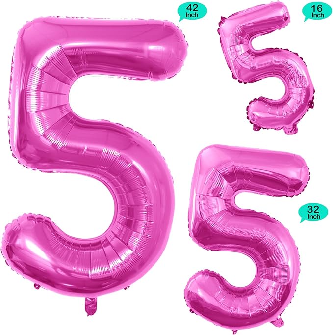 GOER Pink Foil Balloons Number 5,Huge Number Balloons for 5th 55th Birthday Party Supplies Anniversary Decorations(3 pcs,42 inch,32 inc,16inch)
