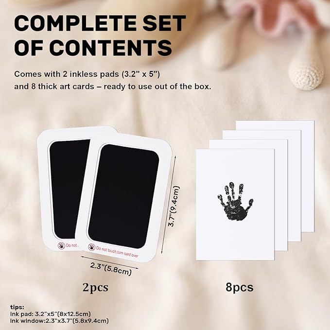 2-Pack Inkless Baby Hand and Footprint Kit with Mess-Free Ink Pad – Baby Safe Ink Pad for Hand, Foot & Paw Prints – Newborn Footprint & Paw Print Kit for Dogs and Cats – 8 Keepsake Art Cards