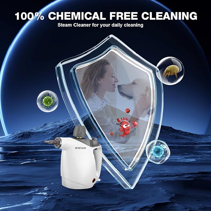 Handheld Steam Cleaner, Steam Cleaner with 16 PCS Accessory & Safety Lock, 500ML Large Capacity Natural Surface Steam for Cleaning, Multipurpose Steamer for Home, Car, Bathroom, Grease (White)