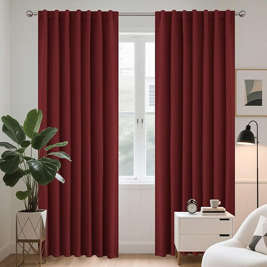 Joydeco Blackout Curtains 84 Inch Long for Bedroom, Thermal Insulated Black Out Curtains 2 Panels Set, Room Darkening Drapes for Living Room Window (W52 x L84 Inch, Burgundy Red)