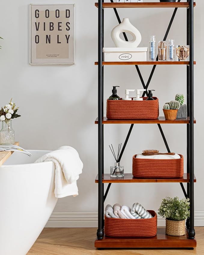 KALLAX Small Woven Basket, 12 x 8 x 4.5 Inches, Storage Basket for Organizing, Cute Small Rope Shelf Closet Cube Storage Bins Baskets for Shelves, Dog Toy Gift Baskets Empty, 3 Pack Rust Red