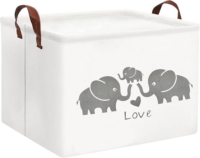 HIYAGON Baby Basket - Cute Elephant Toy Storage Bin Organizer Box Gift Basket for Boys and Girls (Love Elephants)