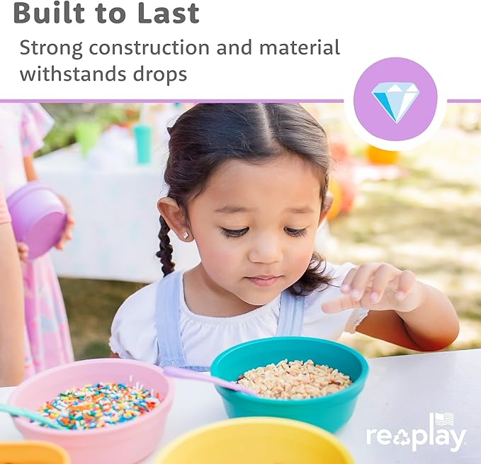 Re-Play 12 Oz. Toddler Bowls for Snack and Everyday Dining - Dishwasher and Microwave Safe - Made in USA - Set of 3-5.75" x 5.75" x 2" - Sea Glass
