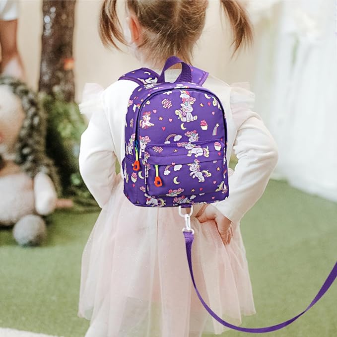 Accmor Toddler Harness Backpack Leash, Cute Baby Unicorn Backpacks with Anti Lost Wrist Link, Adorable Mini Child Backpack Leashes for Walking, Keep Kids Close Backpack Rope Tether Rein for Girls
