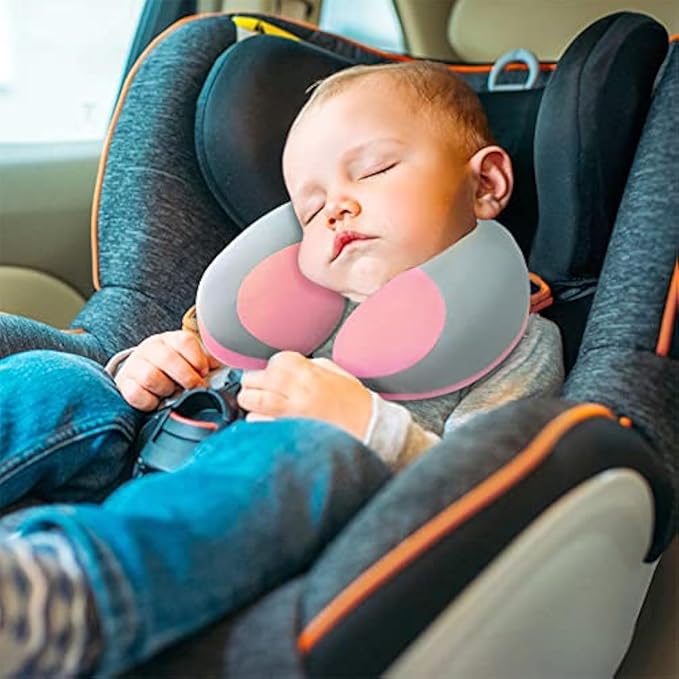 MOOB Kids Pillow Support Neck Pillow for Car & Airplane, Traveling Gifts for Toddler & Children U-Shape Car Seat Head Travel Neck Pillow Support Pink …