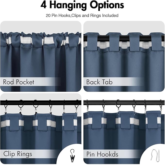 ANRODUO Back Tab Blackout Curtains for Bedroom Living Room, Rod Pocket Pinch Pleated Thermal Insulated Room Darkening Curtains 72 Inches Long 2 Panels, Stone Blue, 42 x 72 Inch