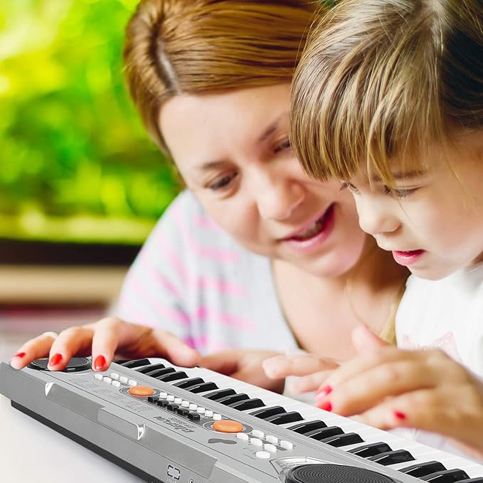 Raimy Piano Keyboard for Kids 49 Keys Portable Keyboard Piano Early Learning Educational Electronic Musical Instrument Toys Gifts for 3 4 5 6 7 8 9 Year Old Boys and Girls (Silver)