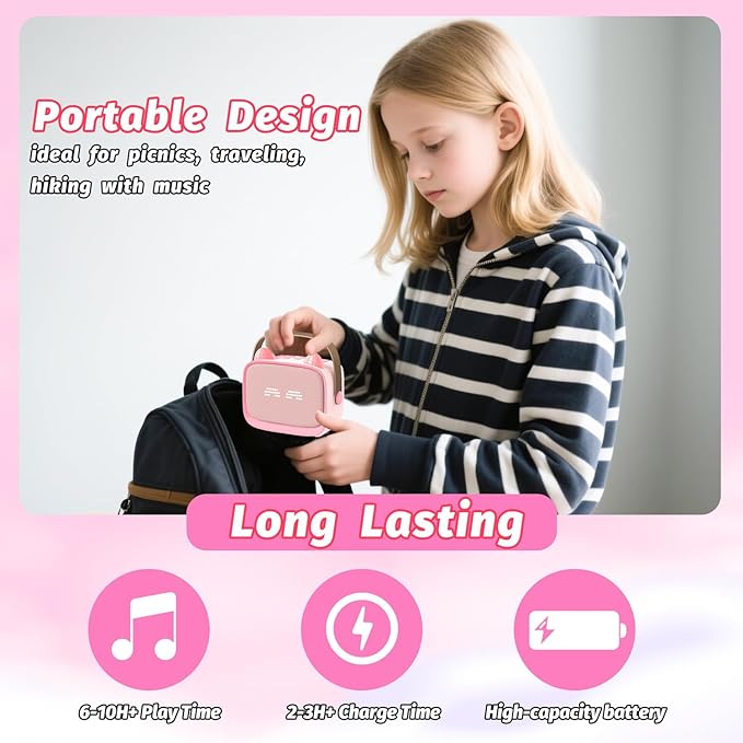 Mini Karaoke Machine Toys Gifts,Kids Portable MP3 Player with 2 Wireless Microphone and LED,Christmas Birthday Gifts for Girls Boys 3 4 5 6 7 8+ Year Old (Pink)