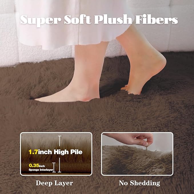 4FT Round Rug for Bedroom: Fluffy Shag Soft Washable Rugs Circle Small Fuzzy Plush Indoor Carpet for Living Room Nursery Playroom Dorm Kids Girls Boys Room (Coffee, 4'x4')