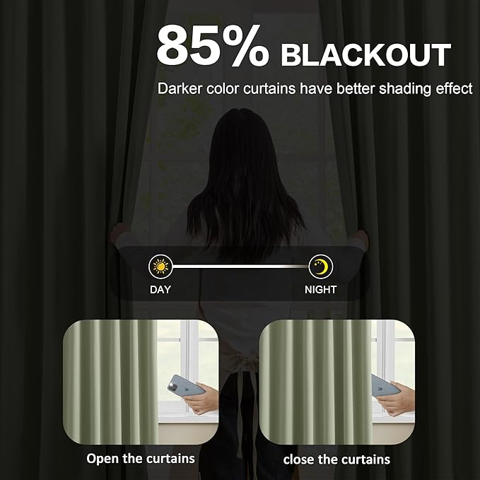 Sage Green Pinch Pleat Curtains 63 Inches Long Thermal Insulated Dark Black Out Short Drapery for Bedroom Light Blocking Window Covering Room Darkening Drapes for Living Room 40x63 2 Pieces
