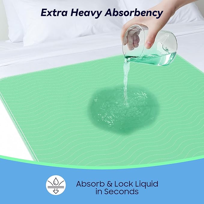 4 Pack 36” x 36” Extra Heavy Absorbency Washable Underpads, Waterproof Quick Drying Nursing Pads Incontinence Bed Pads, Reusable Washable Pee Pads for Dogs, Diaper Changing & Adults