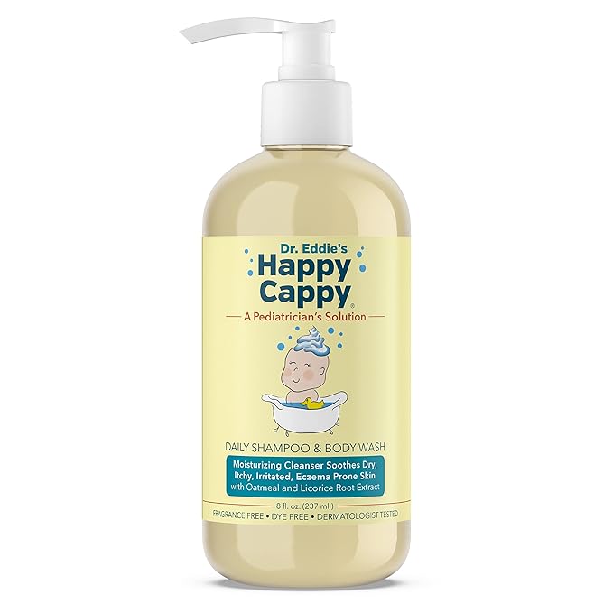 Happy Cappy Baby Shampoo and Body Wash - Shampoo & Body Wash for Eczema-Prone Skin, For Infants, Toddlers, & Kids, Reduces Itching and Redness, Dermatologist Tested, Fragrance Free - 8 fl oz