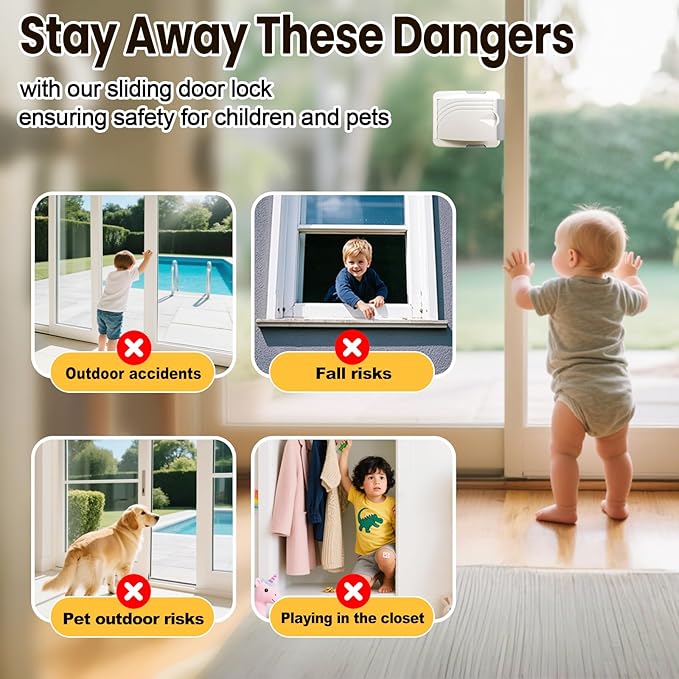 Sliding Door Lock 4 Pack, Child Safety Lock For Sliding Glass Doors, Easy To Install, Keeps Your Baby Out Of Danger, For Sliding Glass Doors, Sliding Windows, Sliding Closets, Etc (Grey)