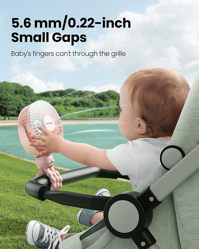 Gaiatop Mini Portable Stroller Fan, Battery Operated Small Clip on Fan, Detachable 3 Speed Rechargeable 360° Rotate Flexible Tripod Handheld Desk Cooling Fan for Car Seat Crib Treadmill Travel Pink