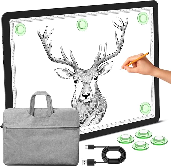 Phylosal Magnetic A3 Light Pad with Bag, Super Bright Light Box with Side Button, Diamond Art Light Board, Lightbox for Tracing and Drawing, USB Power Light Table for Sketching, Weeding Vinyl (Black)