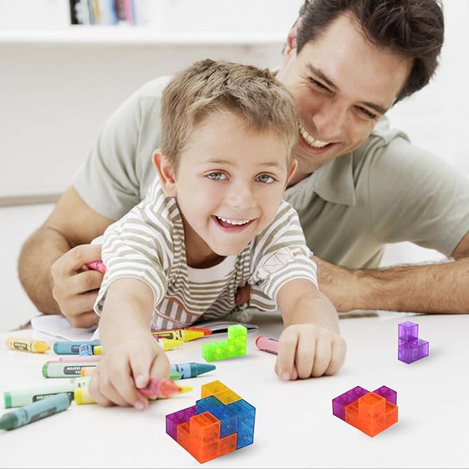 WorWoder Kids Magnetic Building Blocks Magic Magnetic 3D Puzzle Cubes, Set of 7 Multi Shapes Magnetic Blocks with 54 Guide Cards, Intelligence Developing and Stress Relief Fidget Toys for Kids (Blue)