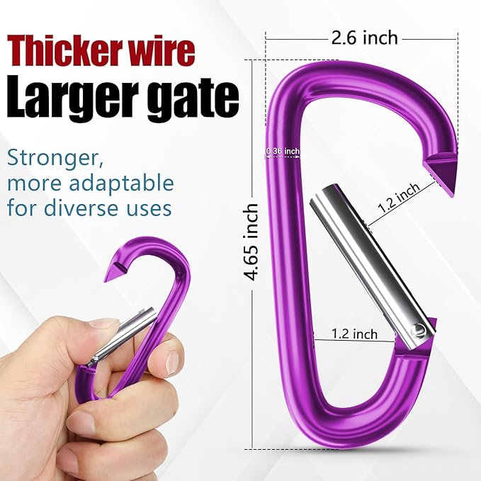 sprookber 4" & 5" Extra Large Aluminum Carabiner D Ring, Caribeener Clips, Spring Snap Hook for Keychain Clip, Set of 4