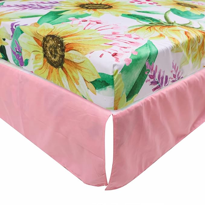 Cloele Crib Bedding Set for Baby Girls - 3 Piece Elephant Baby Bedding Set includes Pink Crib Skirt Crib Quilt Fitted Sheet - Sunflower Soft Nursery Comforter Bedding Set for Girls