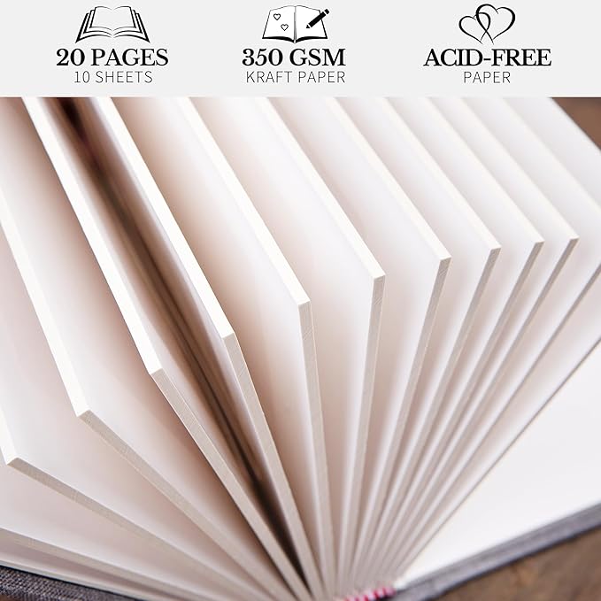Photo Album 5x7 with Writing Space Linen Cover 5x7 Photo Album Book Holds 20 Photos Ideal for Wedding Theme-Album and Baby Photo Albums (White,20 Pockets)