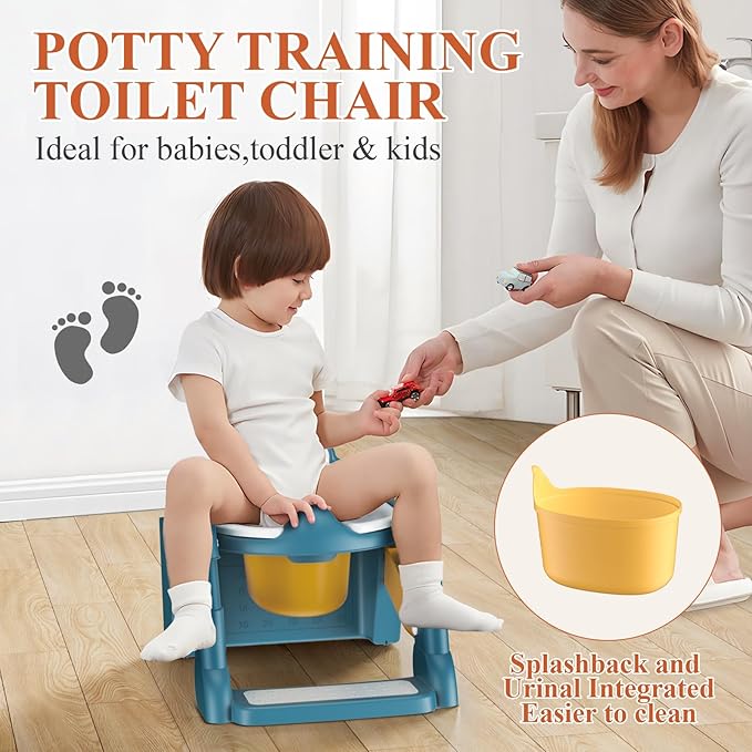 Potty Training Seat, Toddler Toilet Seat for Little Boys Girls, Potty Training Toilet with Urinals, Toddler Step Stool Ladder and Splash Guard (Blue)