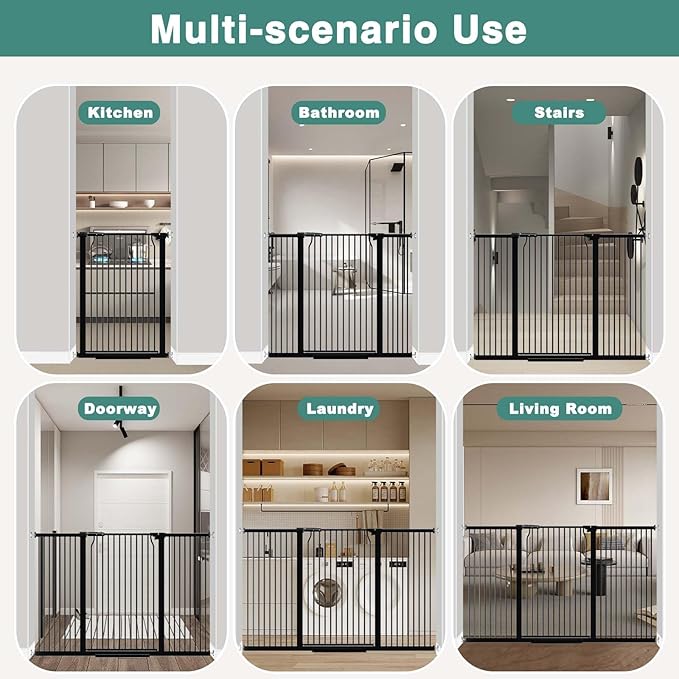 40.5" Extra Tall Baby Gate for Stairs, 68.5"-72.2" Extra Wide Long Dog Gate for The House, Safety Child Gate Easy Walk Thru Indoor, Metal Auto Close Pressure Mount Pet Gate for Doorways Hallway, Black