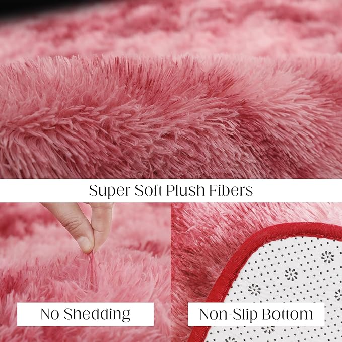 Luxury 3x5 Area Rug, Ultra Soft Rugs for Living Room, Plush Carpet Rugs for Bedroom, Non-Slip Indoor Rug for Nursery, Study Room, Playroom, Home Decor, Tie-Dyed Dark Pink