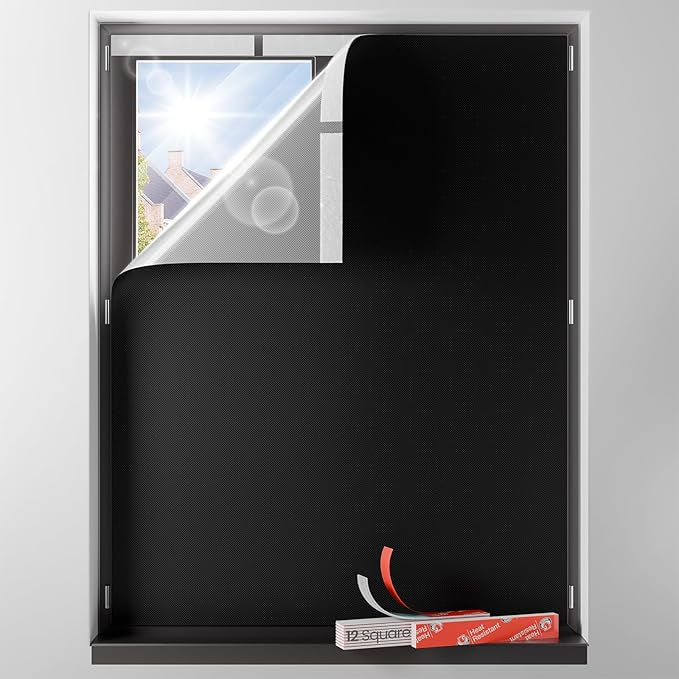 Sumobaby Blackout Curtains for Bedroom Portable 56"x63",No Drill Blackout Shades with Upgraded Hook&Loop Tapes,100% Black Out Window Cover,Thermal Insulated Blinds for Bedroom,Nursery(1 Panel,Black)