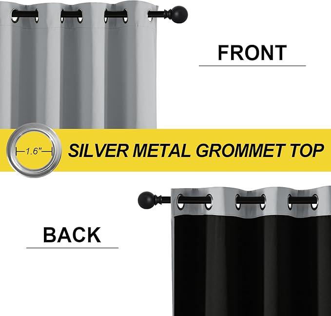 NICETOWN Grey Blackout Curtains for Bedroom 52 X 84 Inch Long 2 Panels Set Light Room Darkening Plylux Drapes for Living Room, Soundproof Thermal Insulated Grommet Window Treatment