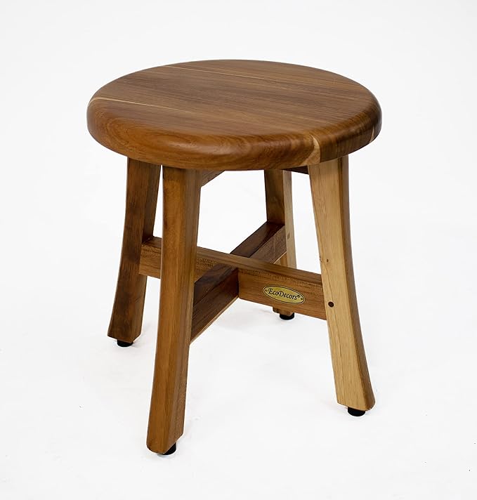 EcoDecors Shoji 12 Inch, 13 inch T, Perfect Height for Shaving Waterproof Teak Wood Shower Bench Stool Seat Chair for Inside Shower Storage Provides Safety, and Storage for Bathroom Accessories