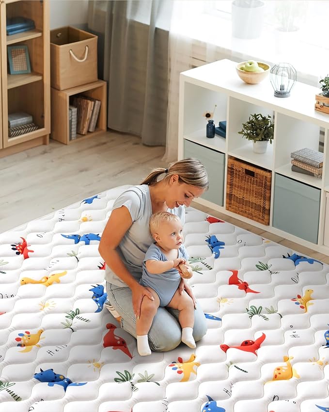 Odorless Premium Foam Baby Play Mat 59" x 59", Soft Microfiber Fabric Crawling Mat for Floor- Comfortable and Hypoallergenic, Non-Slip Cushioned Floor Playpen mat for Infants,Babies,Toddlers