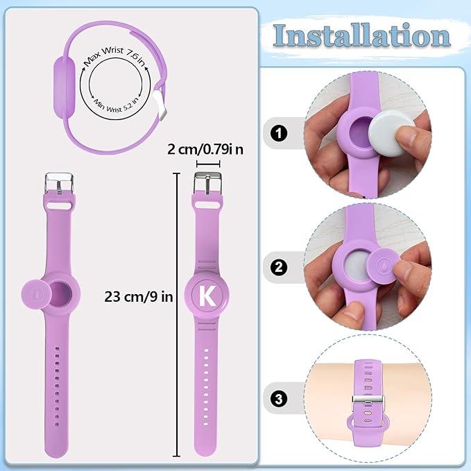 Waterproof Bracelet for AirTag Kids, Personalized Initial Letter Hidden Holder Compatible with Air Tag, Silicone Case for Airtag Adjustable Anti-Lost GPS Tracker for Toddler Child Elder, K