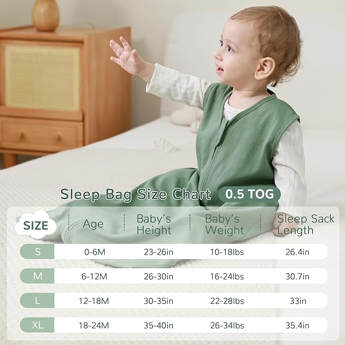 JELLYMONI Baby Sleep Sack 12-18 Months 100% Cotton Wearable Blanket, 0.5 TOG Soft Lightweight Toddler Sleeping Sack 3 Pack 2-Way Zipper Newborn Sleep Sacks