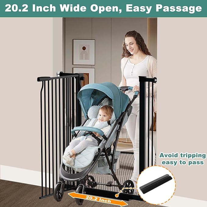 40.5" Extra Tall Baby Gate, 29.6"-32.5" Extra Wide Dog Pet Gate Pressure Mounted, Puppy Dog Proof Indoor Barrier, No Drill Safety Child Gate for Stairs 1.37" Narrow Space Metal Black Gate
