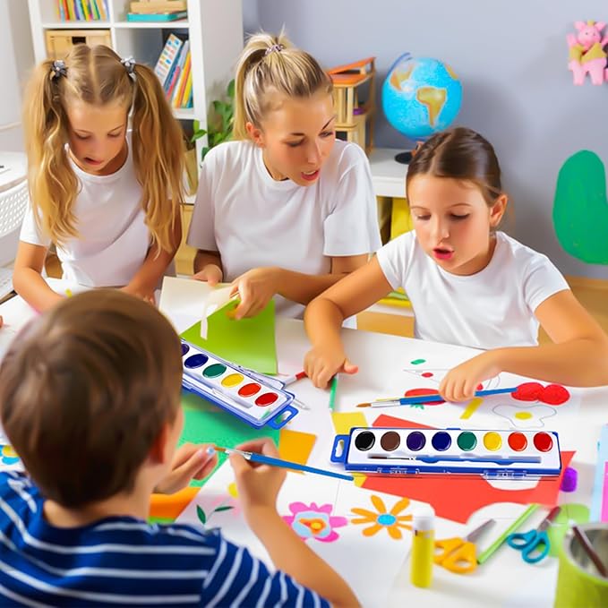 FUMILE Watercolor Paint Set Bulk,5 Pack,8 Colors Watercolors Paint with Paintbrush.Washable Watercolor Paint Set Kids for Parties,Birthday Party Favor,valentines for kids classroom.