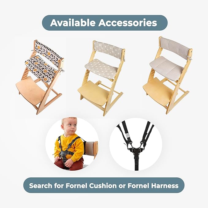 FORNEL Grey Wooden High Chair for Toddlers | The Grow-with-Me Adjustable Chair for Modern Farmhouse & Scandinavian Kitchens | A Smart Stokke Alternative