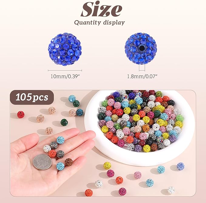 105pcs 10mm Rhinestone Beads for Jewelry Making, Dark Blue Shiny Round Disco Ball Beads Bulk, Sparkle Crystal Clay Christmas for Bracelet Baseball Necklace Earring Crafting and DIY