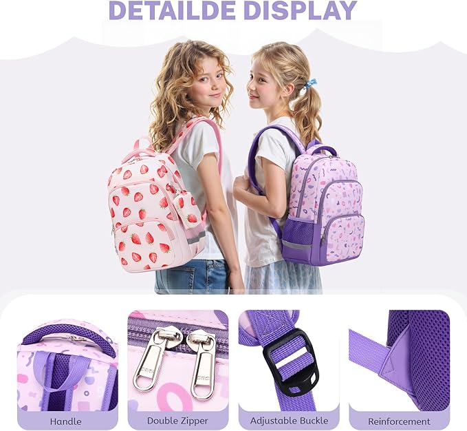 mygreen 3PCS Kids Backpack Set - Waterproof Bookbag with Lunch Box for Girls Ages 3-12, Adorable Cartoon Prints for School & Outdoor Use Pink Dogs