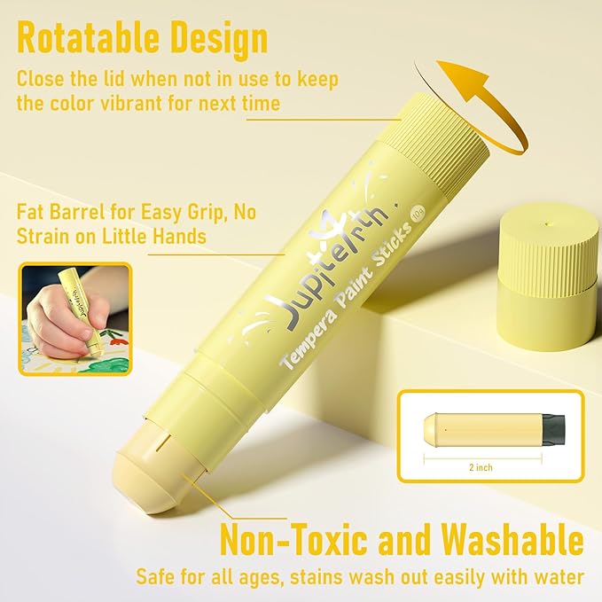 Paint Sticks for Kids 36 Colors, Quick Drying, Smooth, Non-Toxic and Washable Solid Tempera Paint Sticks with 120 PDF Coloring Pages and 30 Stickers, Toddler Art Supplies for Drawing