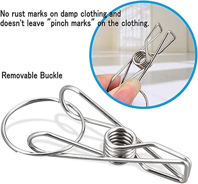 Portable Stainless Steel Clothes Pins Heavy Duty Laundry Drip Hanger with 8 Clips Hanging Drying Rack Closet Organizer